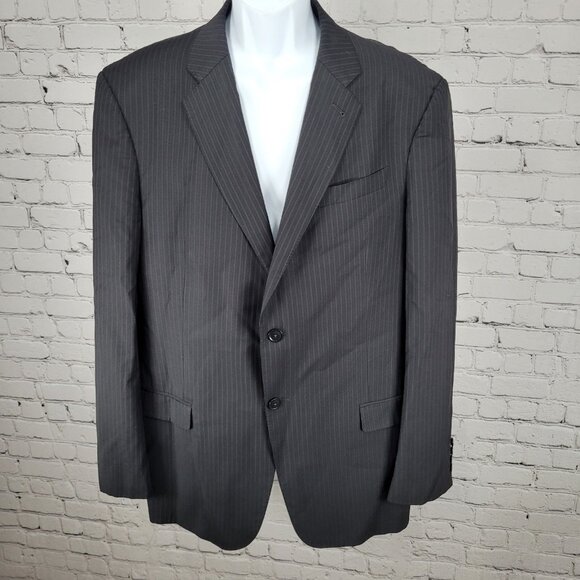 Armani Collezioni Black 100% Wool Executive Pinstripe Blazer Italy Made Size 44L - Picture 1 of 16